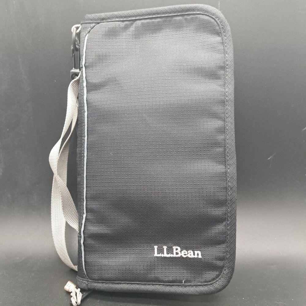 LL Bean Large Bifold Wallet Passport Travel Organizer Black Zippered Black